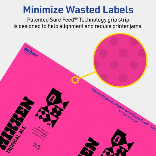 Avery Neon Magenta Paper Labels, 4" x 3" Rectangle {4}
