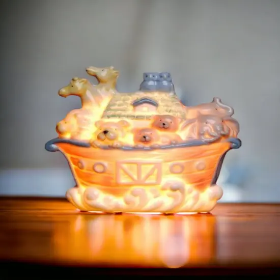 Ceramic Noah's Ark Plug-In Night Light, Home D&eacute;cor, Religious D&eacute;cor, Religious Gift, Church D&eacute;cor, Baptism Gift, Nursery Room Decor {2}