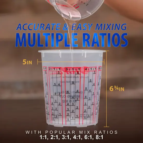 Paint Mixing Cups, 32-Ounce (12 Pack) - Plastic Measuring Cups for Liquids, Automotive Painting, Epoxy Resin, Acrylic Arts, Crafts, Disposable or Reusable, Graduated, Mixing Ratios {3}