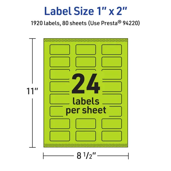 Avery Bright Green Paper Labels, 1" x 2" Rectangle {5}