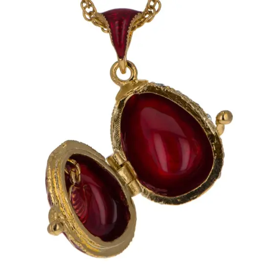 Lattice on Red Enamel with Heart Charm Royal Egg Pendant Necklace {3}