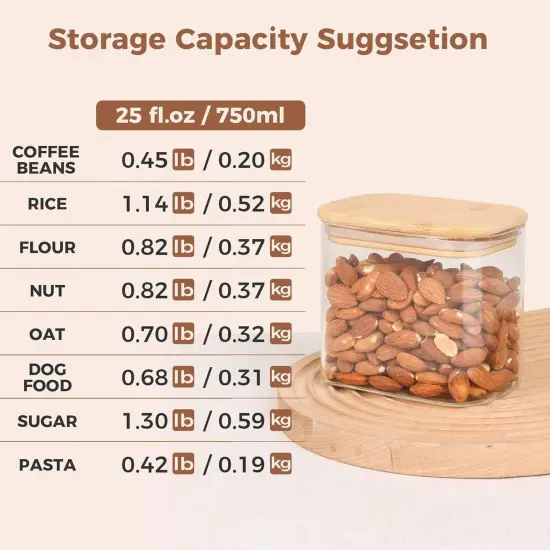 26oz Rectangle Glass Storage Containers with Lids, Glass Jars with Bamboo Lids, Clear Food Jar, Sugar Coffee Containers, Small Pantry Storage Container for Tea Candy Nuts Spices Oat {3}