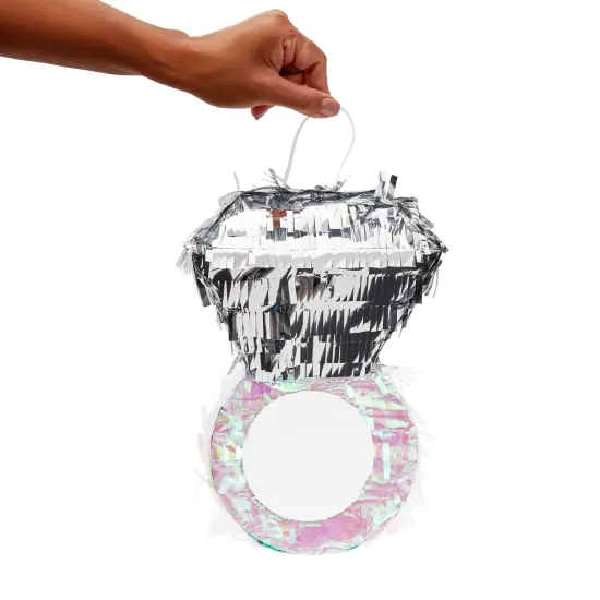 Diamond Ring Pinata for Bridal Shower Centerpieces, Engagement Decorations, Bachelorette Party Supplies (7.2 x 7.1 x 11.0 In) Silver {5}