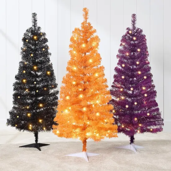 4ft Pre Lit Christmas Tree Mini Artificial Tree with Twinkling LED Lights for Bedroom or Apartment Sage Green {11}