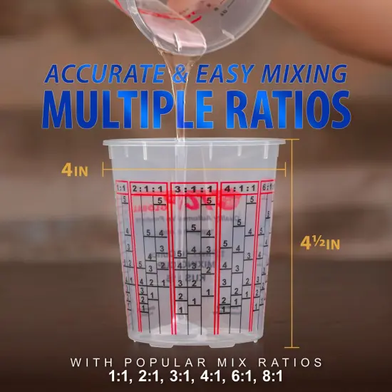 Paint Mixing Cups, 16-Ounce (Box of 100) - Plastic Measuring Cups for Liquids, Automotive Painting, Epoxy Resin, Acrylic Arts, Crafts, Disposable or Reusable, Graduated, Mixing Ratios {3}