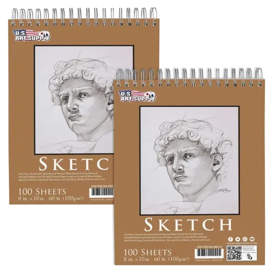 8"x10" Top Spiral Bound Sketch Book, 2 Pack, 100 Sheets Each, 60lb (100gsm), Acid-Free, Artist Sketchbook, Drawing Pad for Adults & Students {1}