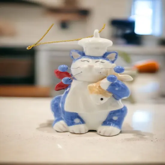 Ceramic Whisker Cat - Chef Ornament, Home D&eacute;cor, Gift for Her, Mom, Chef, Kitchen D&eacute;cor, Cat Lovers Gift, Pet Loss Gift {2}