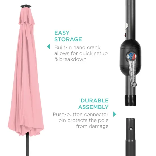Best Choice Products 10ft Solar LED Lighted Patio Umbrella w/ Tilt Adjustment, UV-Resistant Fabric Carnation {6}