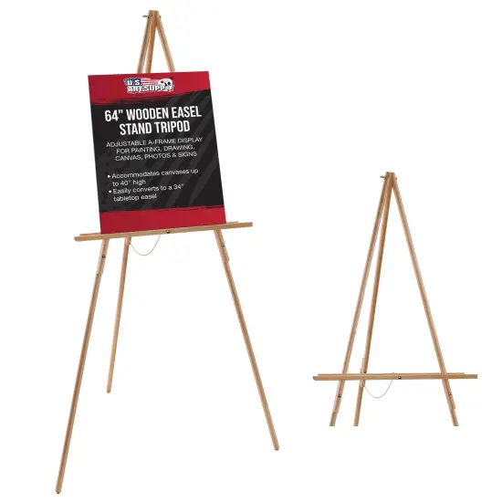 64" Wooden Easel Stand - Adjustable A-Frame Tripod for Painting, Drawing, Photos & Signs - Lightweight Easels, Wood Easel Stand for Sign Wedding Display 40" Canvas Capacity {1}