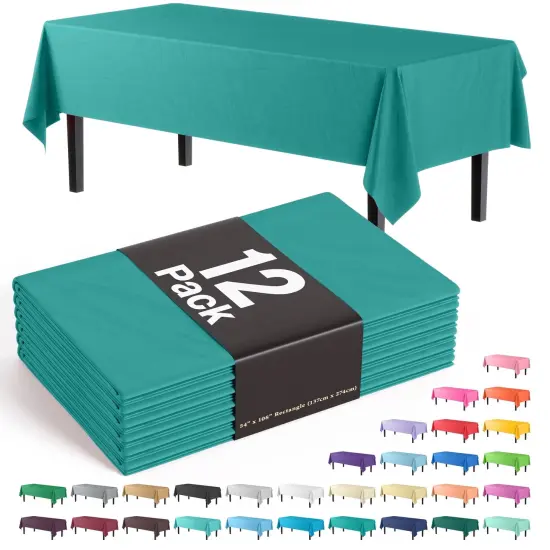 Exquisite 12-Pack Premium Plastic Tablecloth 54in. x 108in. Rectangle Plastic Table Cover Teal {1}