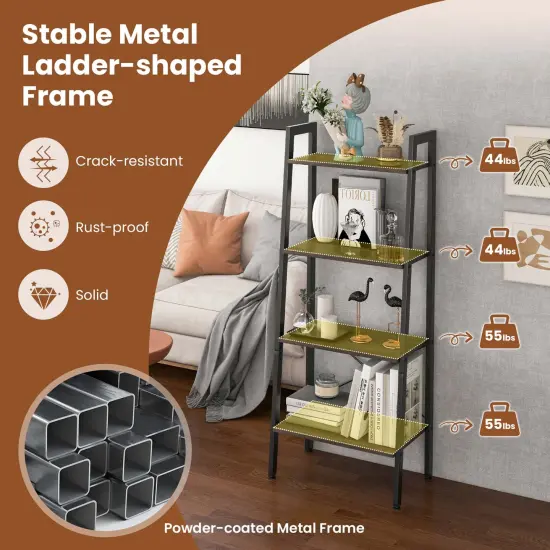 Costway 4-Tier Wood Ladder Shelf Ladder Bookcase Bookshelf Display Rack {5}