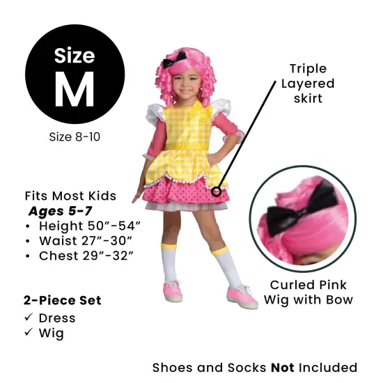 Rubies Girl's Lalaloopsy Deluxe Crumbs Sugar Cookie Child Halloween Costume - Medium 8-10 Pink {5}