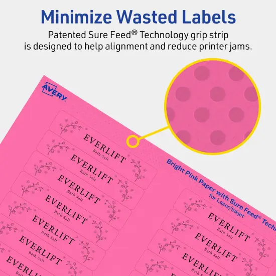 Avery Bright Pink Paper Labels, 5/8" x 3" Rectangle {4}