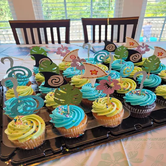 30 Pcs Glittery Moana Inspired Cupcake Toppers Moana Cake Toppers Hawaiian Birthday Party Decoration for Tropical Luau Summer Party Baby Shower Wedding {5}