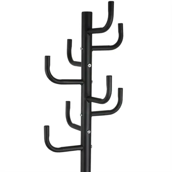 Black Metal Coat Rack Hall Tree with 8 Hooks and Stable Marble Base {3}