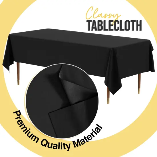 Exquisite 12-Pack Premium Plastic Tablecloth 54in. x 108in. Rectangle Plastic Table Cover Black {4}