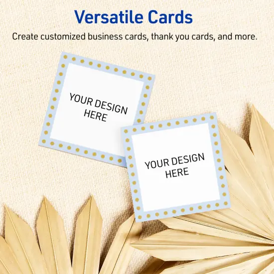 Avery Printable Square Cards, Gold Dots with Blue Border, 2.5" x 2.5", Matte White Square Cards, Laser/Inkjet, 90ct, Great for Business Cards {6}