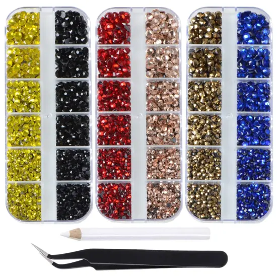 4500pcs+ Flatback Glass Hotfix Iron On Rhinestones Crystal for DIY Making with 1 Tweezer & 1 Picking Pen for Shoe, Cloth, Face Art, Bag, Manicure(3-Sizes,6-Colors, Multi-Color Series#1) {1}