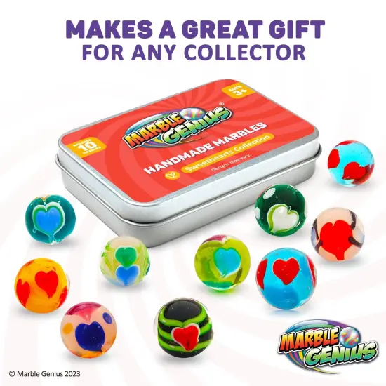 Marble Genius Collectors Marbles, Sweetheart Design, 16mm (⅝ Inch), 10 Handmade Glass Marbles, Gifts for Marble Lovers, Gifts for Kids Ages 3-14 {6}