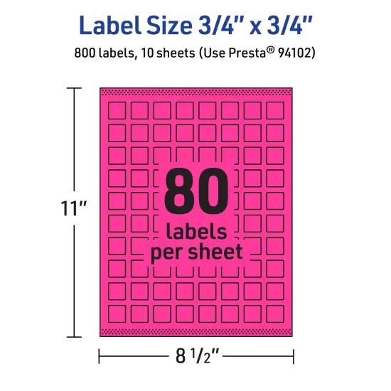 Avery Neon Magenta Paper Labels, 0.75" x 0.75" Square {5}