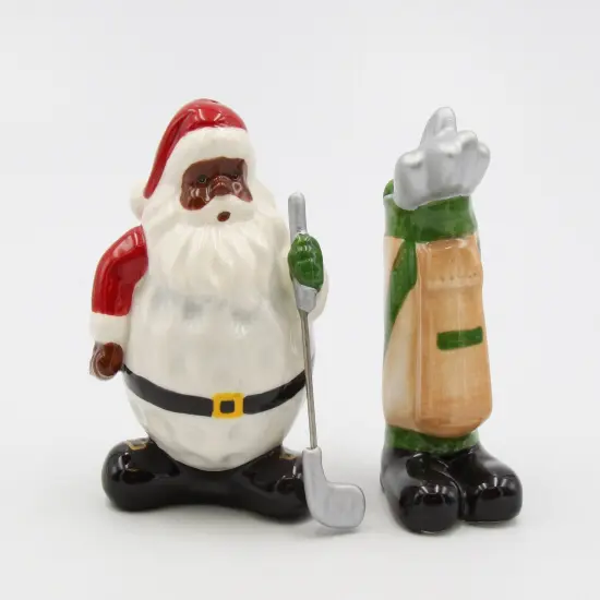 Ceramic African American Golfing Santa Christmas Salt And Pepper Shakers, Home D&eacute;cor, Gift for Him, Gift for Dad, Kitchen D&eacute;cor {2}