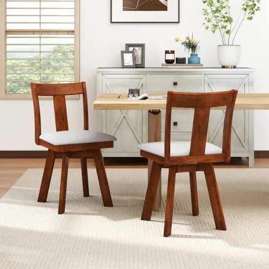 Walnut White Rubber Wood Swivel Dining Chairs Set of 2 with Fabric and 360 Rotation {6}