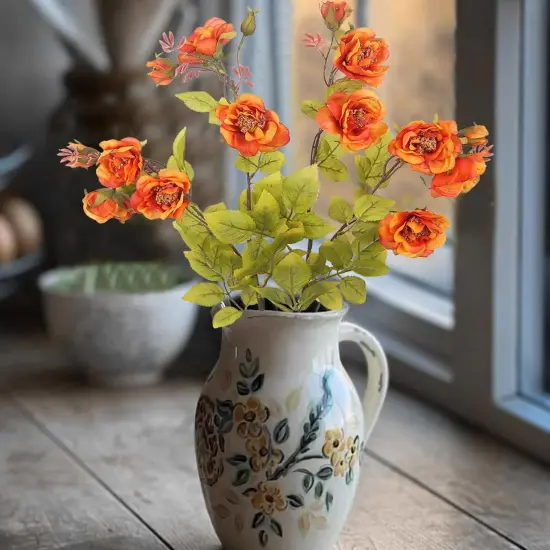 2 Pcs Artificial Fall Rose Flowers with Stems Orange Silk Flowers {4}