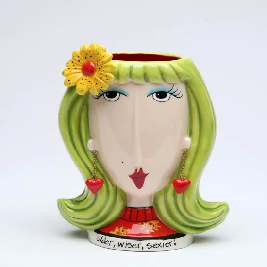 Ceramic Lady with Daisy Flower Makeup Brush or Pen Holder, Home D&eacute;cor, Gift for Her, Mom, Friend, or Coworker, Vanity D&eacute;cor {2}