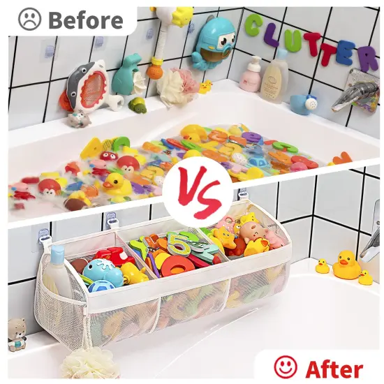 Original 3 Compartment Horizontal Large Openings Bath Toy Organizer for Tub, Capacity Upgrade Bath Toy Storage and Holder, Bathtub Toy Holder for Easy Access and Sorting of Toys. {4}