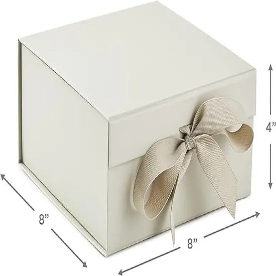 Medium Gift Boxes with Bow and Shredded Paper Fill, Pack of 2 (Antique White 8 inch Box) for Weddings, Bridal Showers, Graduations, Birthdays, Bridesmaids Gifts, All Occasion {3}