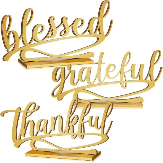 3 Pieces Thanksgiving Fall Letter Tabletop Sign Decoration(Gold) {1}