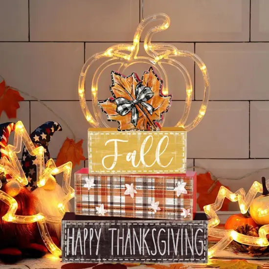 4Pcs Fall Wood Block Signs Table Decor {5}