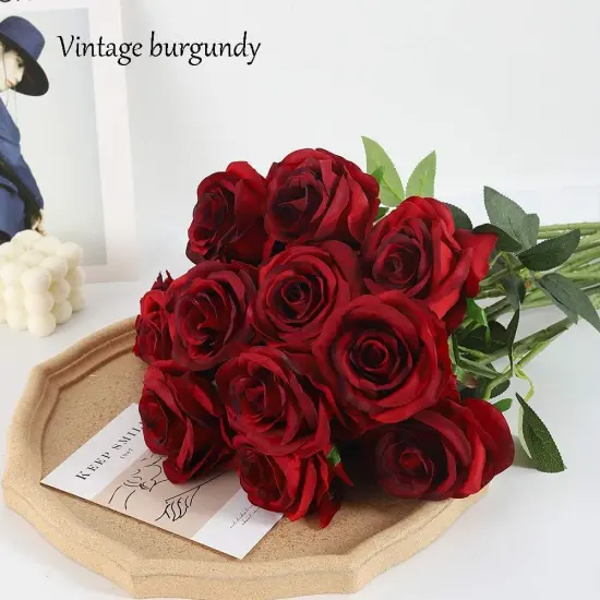 12 PCS Artificial Flowers Roses Silk Flowers Fake Long Stem Artificial Roses {3}