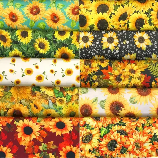 10 Pieces, Sunflower, 25x25cm,Quilting Fabric 100% Cotton Craft Fabric Bundle {2}