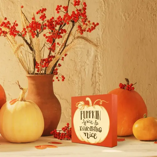 Pumpkin Spice & Everything Nice Wooden Box Sign Fall Table Decor {4}