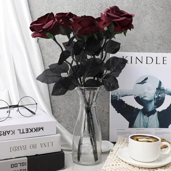 12 Pack Valentine's Day Wine Red Artificial Roses Bouquet Vintage {4}