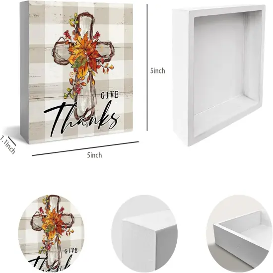 Thanksgiving Tabletop Wooden Box Sign Desk Decor 5 x 5 Inches {2}
