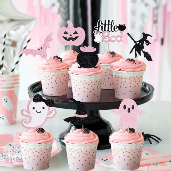 Pink Halloween Ghost Little Boo Cupcake Toppers {2}