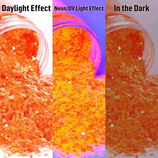4.9oz/ 140g Fluorescent Orange Neon Glitter Powder Mixed Fine Opal Flakes Nail Sequins for Craft Resin {2}
