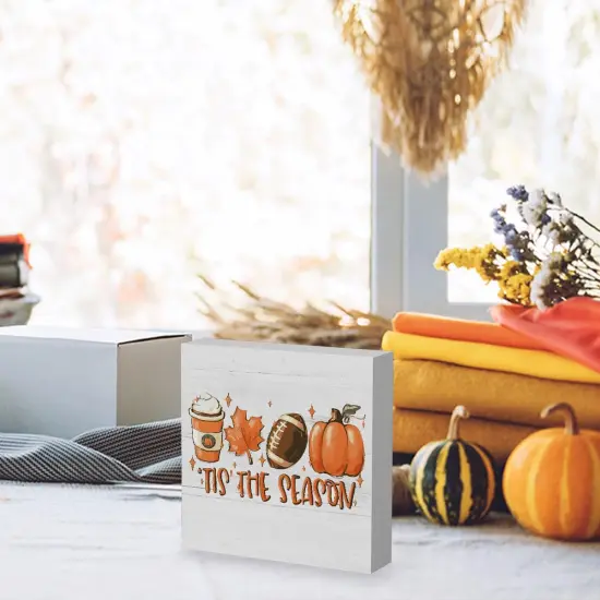 Retro Fall Artwork Table Block Signs Decor {3}