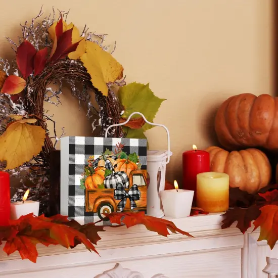 Pumpkins Buffalo Plaid Bowknot Truck Fall Table Decor {3}