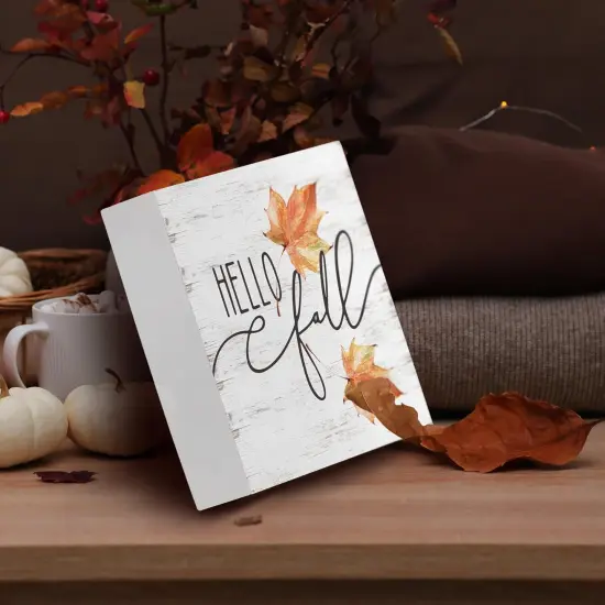 Hello Fall Wood Box Sign Tabletop Decor {3}