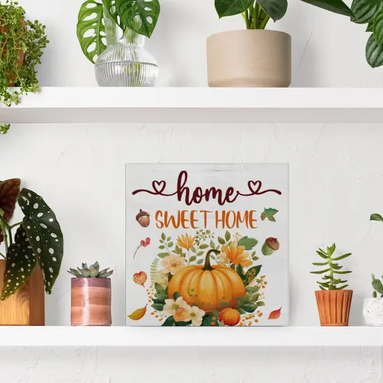 Pumpkin Wood Plaque Block Sign Fall Table Decor {4}