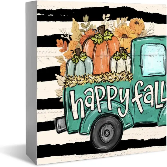 Fall Truck Wooden Box Sign Table Decor {1}