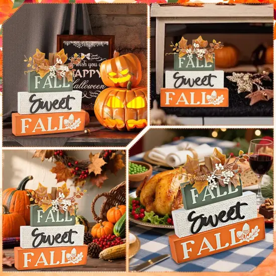 Rustic Wooden Maple Leaf Block Sign Tabletop Decor {5}