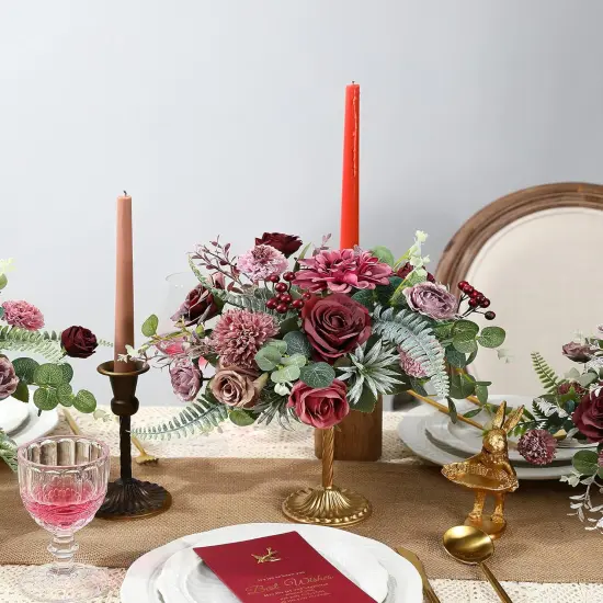 25pcs Silk Fake Flowers Roses for DIY Wedding Bouquets Burgundy Centerpieces {4}