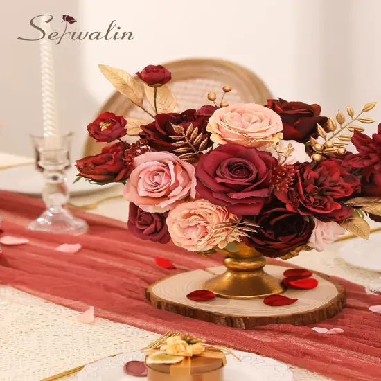 Artificial Flowers Burgundy Pink Fake Flowers Bouquets {4}