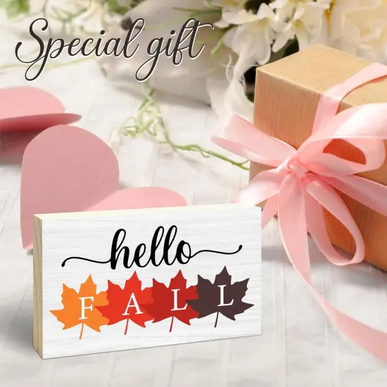 Hello Fall Wooden Block Sign Tabletop Decor - 3"X5"inch {4}