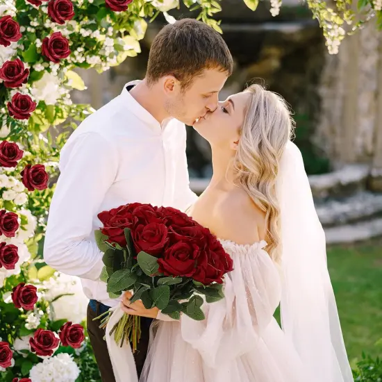 30 Pcs Rose Artificial Flowers in Bulk Real Touch Long Stem Silk Roses Bouquets Realistic {4}