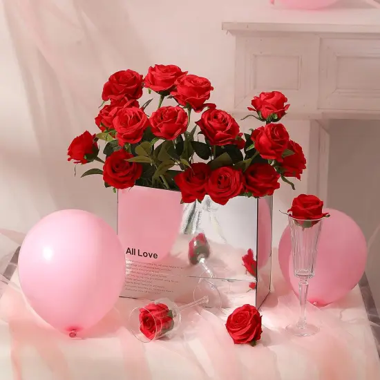 12PCS Artificial Silk Flowers Realistic Roses Bouquet Long Stem {6}